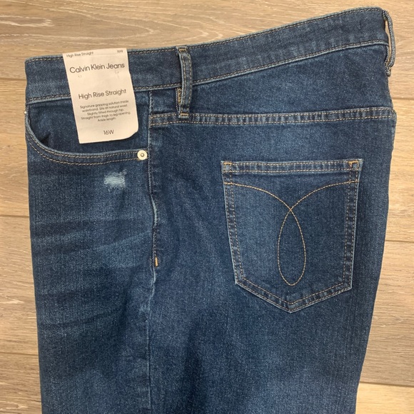 PR: Distressed Calvin Klein High Rise Straight Jeans With Raw Hem Dark - Picture 12 of 14